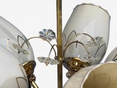 Itsu Finnish Modern Snowflake Chandelier Brass Glass Finland 1950s - 4806675