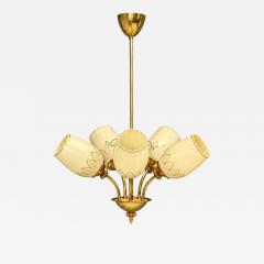 Itsu Finnish Modern Snowflake Chandelier Brass Glass Finland 1950s - 4817993