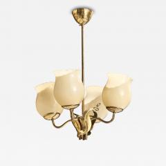 Itsu OY Chandelier with Brass and Glass Finland 1940s - 4779654