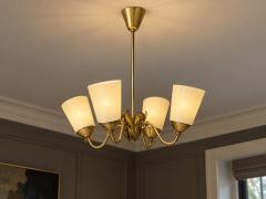 Itsu Oy Finnish Modern Chandelier Brass Opal Glass Finland 1950s - 4766498