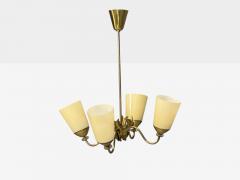 Itsu Oy Finnish Modern Chandelier Brass Opal Glass Finland 1950s - 4766500