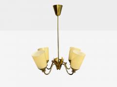 Itsu Oy Finnish Modern Chandelier Brass Opal Glass Finland 1950s - 4766504