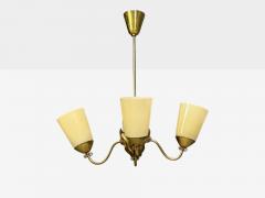 Itsu Oy Finnish Modern Chandelier Brass Opal Glass Finland 1950s - 4766507