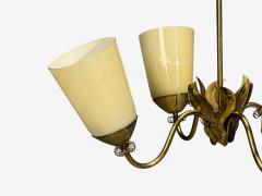 Itsu Oy Finnish Modern Chandelier Brass Opal Glass Finland 1950s - 4766509