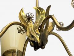 Itsu Oy Finnish Modern Chandelier Brass Opal Glass Finland 1950s - 4766516