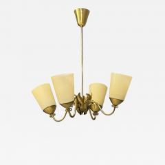 Itsu Oy Finnish Modern Chandelier Brass Opal Glass Finland 1950s - 4767516