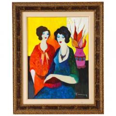 Itzchak Tarkay Israel 1935 2012 Two Sisters Oil on Canvas Painting - 1264603