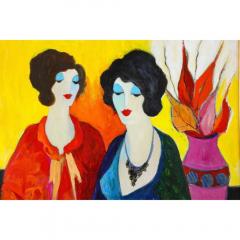 Itzchak Tarkay Israel 1935 2012 Two Sisters Oil on Canvas Painting - 1264604