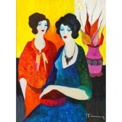 Itzchak Tarkay Israel 1935 2012 Two Sisters Oil on Canvas Painting - 1264605