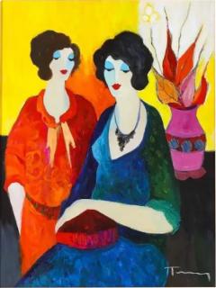 Itzchak Tarkay Israel 1935 2012 Two Sisters Oil on Canvas Painting - 1265113