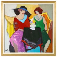 Itzchak Tarkay Israel 1935 2012 Two Woman at A Table Oil on Canvas Painting - 1264612