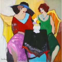 Itzchak Tarkay Israel 1935 2012 Two Woman at A Table Oil on Canvas Painting - 1264614