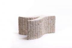 Ivory Fossil Stone Sculptural Coffee Table with Biomorphic Glass Top circa 1980 - 1976446