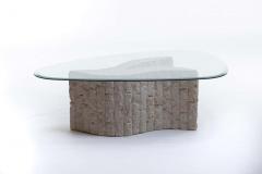 Ivory Fossil Stone Sculptural Coffee Table with Biomorphic Glass Top circa 1980 - 1976453