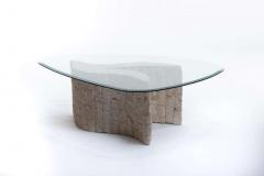 Ivory Fossil Stone Sculptural Coffee Table with Biomorphic Glass Top circa 1980 - 1976454