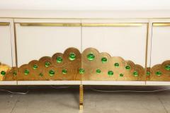 Ivory Glass and Brass Sideboard with Emerald Green Murano Glass Spheres - 2598720