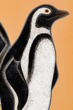 Izumi Atsuhiko Japanese Two Panel Screen Lacquer Penguins - 3071479