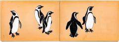 Izumi Atsuhiko Japanese Two Panel Screen Lacquer Penguins - 3072143