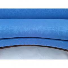 J A Schumacher 18th C Style Carved Walnut Schumacher Blue Damask Curved Sofa Settee - 3593913