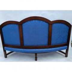 J A Schumacher 18th C Style Carved Walnut Schumacher Blue Damask Curved Sofa Settee - 3593914