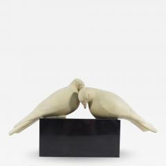 J Alizou French 1930s Ceramic Turtledoves on a Black Marble Base Signed J Alizou - 1246301