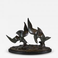 J B L onard J B L onard Two Seagulls in Flight Art Deco Bronze Sculpture - 4738866