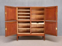J Ingvard Jensen Jens Ingvard Jensen Tr fle Cabinet in Teak Leather and Brass Denmark 1940s - 4385059
