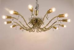 J L Lobmeyr Huge Floral Lobmeyr Mid Century Brass Crystal Chandelier 1950s Austria - 4041731