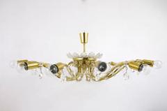 J L Lobmeyr Huge Floral Lobmeyr Mid Century Brass Crystal Chandelier 1950s Austria - 4041746