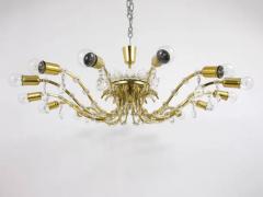 J L Lobmeyr Huge Floral Lobmeyr Mid Century Brass Crystal Chandelier 1950s Austria - 4041749