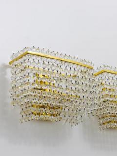 J L Lobmeyr Lobmeyr Pair Square Gold Plated Brass Sconces with Hand Cut Crystals 1970s - 4042152