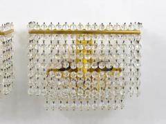 J L Lobmeyr Lobmeyr Pair Square Gold Plated Brass Sconces with Hand Cut Crystals 1970s - 4042222