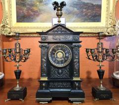 J Marti et Cie 19C French Mantle Clock with Candelabra Garnitures by J Marti Paris  - 4179221