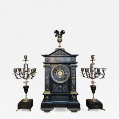 J Marti et Cie 19C French Mantle Clock with Candelabra Garnitures by J Marti Paris  - 4186735