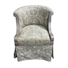 J Robert Scott Art Deco J Robert Scott Silver Giltwood Slipper Chair W Green Damask - 4306752