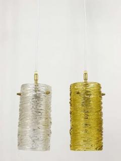 J T Kalmar J T Kalmar Mid Century Textured Glass Tube Brass Pendant Lamp Austria 1950s - 4041477