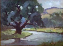 J T Winslow Gouache on paper two serene landscape paintings by J T Winslow - 960361