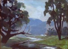 J T Winslow Gouache on paper two serene landscape paintings by J T Winslow - 960363