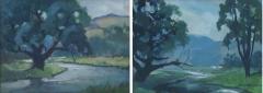 J T Winslow Gouache on paper two serene landscape paintings by J T Winslow - 961079