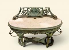 J W Fiske Foundry Fiske GORGEOUS ART NOUVEAU PATINATED CAST IRON MARBLE HALL TREE WITH OVAL MIRROR - 4578353