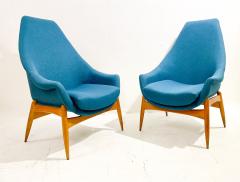 J lia Gaubek Pair of Mid Century Modern Blue Armchairs by Julia Gaubek - 2897624