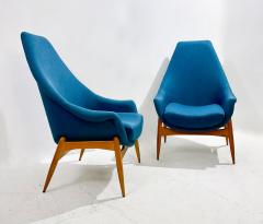 J lia Gaubek Pair of Mid Century Modern Blue Armchairs by Julia Gaubek - 2897625