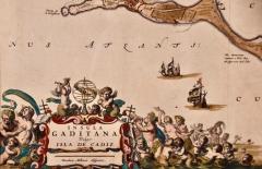 JOHANNES BLAEU Cadiz Island A Framed 17th Century Hand colored Map from Blaeus Atlas Major - 3041190