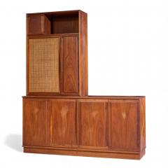 Jack Cartwright Jack Cartwright for Founders Mid Century Walnut and Cane Credenza and Hutch - 4422660