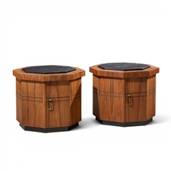 Jack Cartwright Jack Cartwright for Founders Style Mid Century Walnut Slate Side Table Pair - 4704408