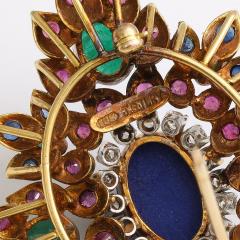 Jack Gutschneider Jack Gutschneider Brooch in 18Karat Gold W Lapis Diamonds Emeralds Rubies - 3703690