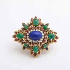 Jack Gutschneider Jack Gutschneider Brooch in 18Karat Gold W Lapis Diamonds Emeralds Rubies - 3703695