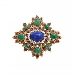 Jack Gutschneider Jack Gutschneider Brooch in 18Karat Gold W Lapis Diamonds Emeralds Rubies - 3706556