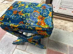 Jack Lenor Larsen Stunning Pair Jack Lenor Larsen Parson style Ottoman Stool Mid Century - 4455914