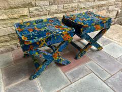 Jack Lenor Larsen Stunning Pair Jack Lenor Larsen Parson style Ottoman Stool Mid Century - 4455921